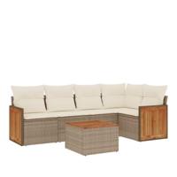 6-delige Loungeset met kussens poly rattan beige - thumbnail