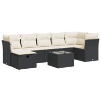 7-delige Loungeset met kussens poly rattan zwart - thumbnail