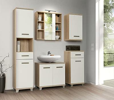 Wandkast - Wit / Sonoma Eiken - 1 deur - Badkamermeubel - 68,8 x 29 x 40,2 cm