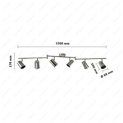Riga - LED plafondlamp - 24 Watt 2070 Lumen - 6 spots - 4000K Neutraal wit - Draaibaar en dimbaar - GU10 - Kantelbaar - Plafondspot - IP20 Voor binnen - RVS