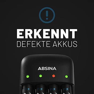 ABSINA Acculader AA AAA & 9 V - NiMH oplader batterij batterijen 4-voudig voor oplaadbare batterijen - acculader voor AAA, AA & 9 V blok - batterijlader accu, acculader