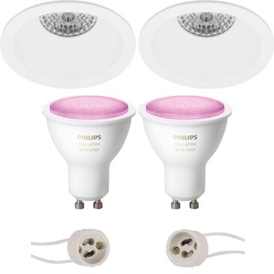 Pragmi Pollon Pro - Inbouw Rond - Mat Wit - Verdiept - Ø82mm - Philips Hue - LED Spot Set GU10 - White and Color Ambiance - Bluetooth