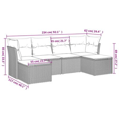 6-delige Loungeset met kussens poly rattan grijs - thumbnail