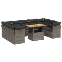 10-delige Loungeset met kussens poly rattan grijs - thumbnail