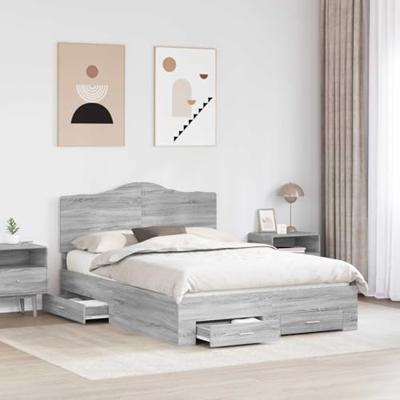 Bedframe met hoofdeinde Grijs Sonoma 140 x 190 cm Bewerkt hout