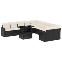 11-delige Loungeset met kussens poly rattan zwart - thumbnail