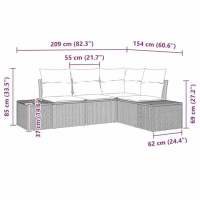 Tuinbankenset met opslag 4 pcs Beige en Crème poly rattan