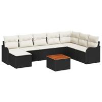 Tuinbankenset met kussen 9 pcs Zwart poly rattan - thumbnail