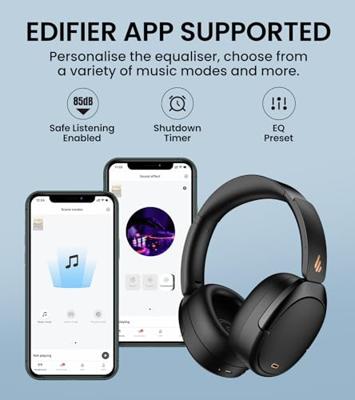 Edifier WH950NB Hybrid Active Noise Cancelling hoofdtelefoon -LDAC codec met Hi-Res audio en Custom EQ via app na 55H Playtime met opvouwbare draadloze over-ear Bluetooth V5.3 hoofdtelefoon, zwart