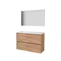 Basic-Line Basic 39 Badkamermeubelset - Ondiep - 100 x 39 cm - Greeploos - 2 Lades - Acryl Wastafel - 2 Kraangaten - Spiegel - Whisky Oak - thumbnail