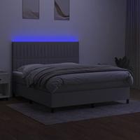 Boxspring met matras en LED stof lichtgrijs 160x200 cm - thumbnail