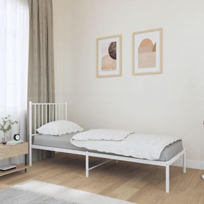 Bedframe met hoofdbord metaal wit 75 x 190 cm