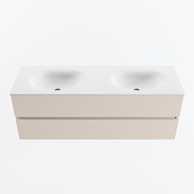 MONDIAZ VICA 140cm badmeubel onderkast Linen 2 lades. Wastafel MOON dubbel zonder kraangat, kleur Talc.