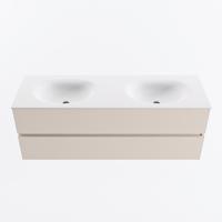 MONDIAZ VICA 140cm badmeubel onderkast Linen 2 lades. Wastafel MOON dubbel zonder kraangat, kleur Talc. - thumbnail