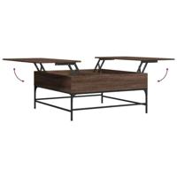 Salontafel 95x95x45 cm bewerkt hout en metaal bruin eikenkleur - thumbnail