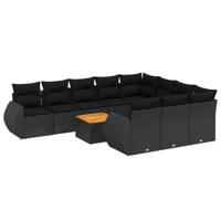 11-delige Loungeset met kussens poly rattan zwart - thumbnail