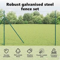 VidaXL Hek met paal groen 1,5 x 10 m staal en pvc - thumbnail