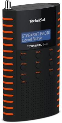 TechniSat TechniRadio Draagbare DAB radio op zonne-energie, DAB+, FM, hoofdtelefoonaansluiting, opladen via zonnepaneel, IPX 5 spatwaterdicht, zwart/oranje