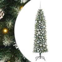 VidaXL Kunstmatige slanke kerstboom met 300 led groen en wit 180 cm - thumbnail