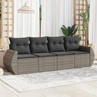 4-delige Loungeset met kussens poly rattan grijs - thumbnail