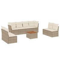 9-delige Loungeset met kussens poly rattan beige - thumbnail