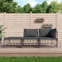 3-delige Loungeset met kussens poly rattan antracietkleurig - thumbnail