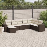 8-delige Loungeset met kussens poly rattan bruin - thumbnail