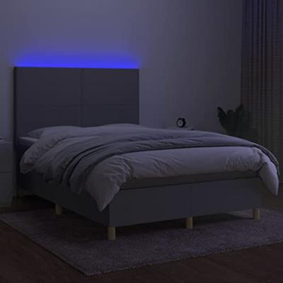 Boxspring met matras en LED stof lichtgrijs 140x190 cm
