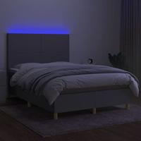 Boxspring met matras en LED stof lichtgrijs 140x190 cm - thumbnail