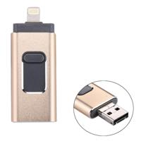 RQW-01B 3 in 1 USB 2.0 & 8 Pin & Micro USB 64GB Flash Drive voor iPhone & iPad & iPod & meeste Android Smartphones & PC Computer(Gold) - thumbnail