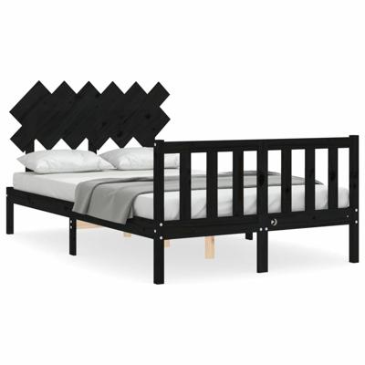 Bedframe met hoofdbord massief hout zwart