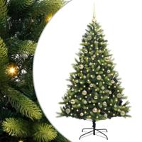 VidaXL Kunstkerstboom met scharnier 150 leds groen 150 cm pvc en pe - thumbnail