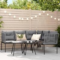 Loungeset met kussens staal en textileen zwart - thumbnail
