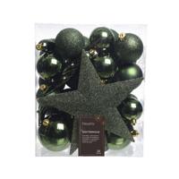 Decoris Kerstballen Plastic mix+piek 33st Dennengroen - thumbnail