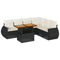 7-delige Loungeset met kussens poly rattan zwart - thumbnail