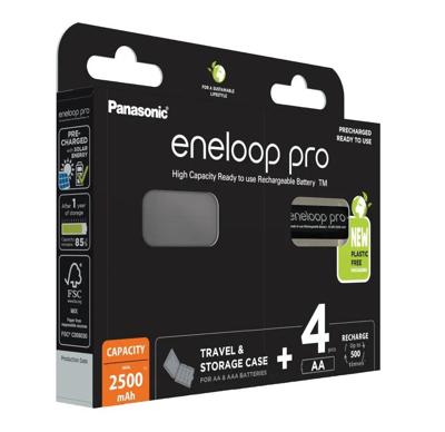 4 Panasonic Eneloop Pro AA batterijen + doosje