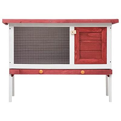 Konijnenhok voor buiten met 1 verdieping hout rood - thumbnail