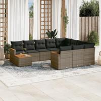 11-delige Loungeset met kussens poly rattan grijs - thumbnail