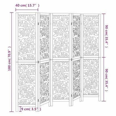 Kamerscherm met 5 panelen massief paulowniahout wit Kamerscherm met 5 panelen massief paulowniahout wit