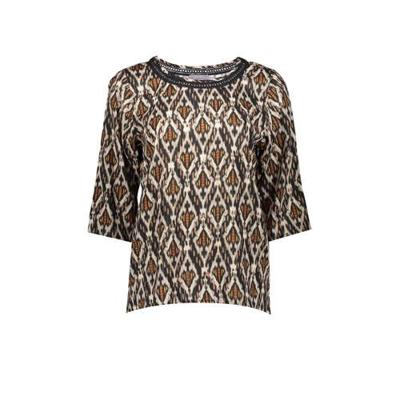 Geisha top met contrastbies bruin/oranje