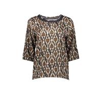 Geisha top met contrastbies bruin/oranje - thumbnail