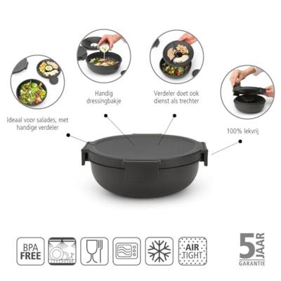 Brabantia Make & Take saladebak 1,3 liter kunststof dark grey - thumbnail
