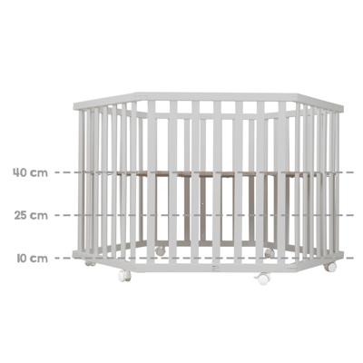 ROBA Hegaxonal Playpen - Gevoerde hoes - Olifantpatroon - 6 geremde wielen - Taupe gelakt hout