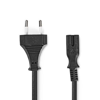 Nedis Stroomkabel | Euro Male | IEC-320-C7 | Recht | Recht | Vernikkeld | 2.00 m | Gekruld | PVC | Zwart | Label - CEGL11042BK20