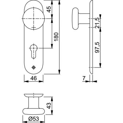 Hoppe knop op kortschild - OB 56 - F1