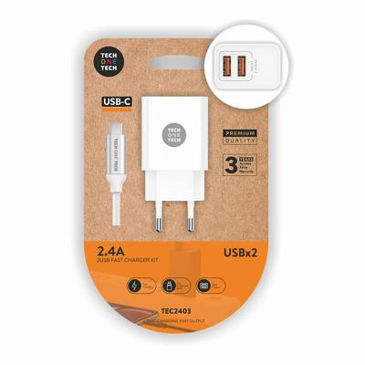 Wandlader + USB-Kabel-C Tech One Tech TEC2403 Wit Dubbel