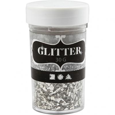 Creativ Company Glitter, afm 1-3 mm, zilver, 30 gr/ 1 doosje
