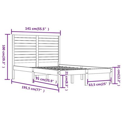 Bedframe massief hout zwart 135x190 cm