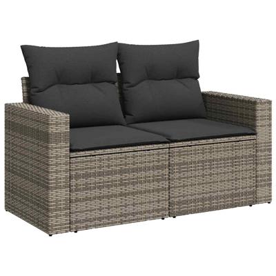 9-delige Loungeset met kussens poly rattan grijs