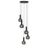 QAZQA Art Deco hanglamp zwart met smoke glas rond 5-lichts - Josje - thumbnail